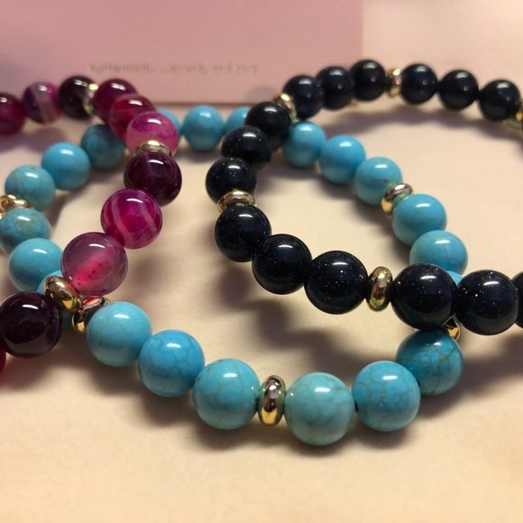 Beaded Gemstone Bangle Bracelets - set of 3 - Picture 3 of 9